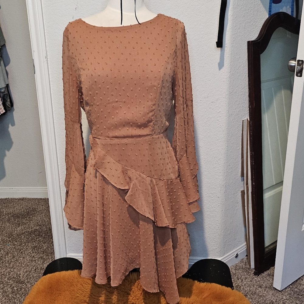 Altar'd State Tan Textured Long Sleeve Dress Size M Fall Dress